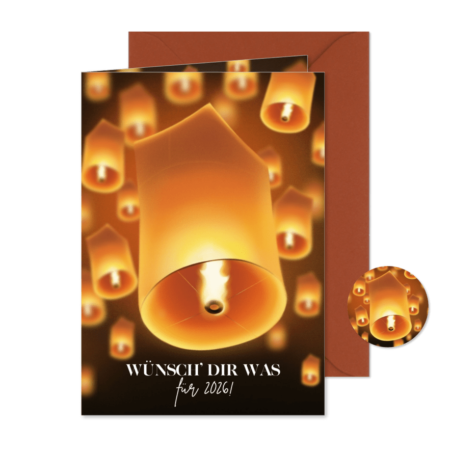 Neujahrskarte Himmelslaterne - Karteneindruck
