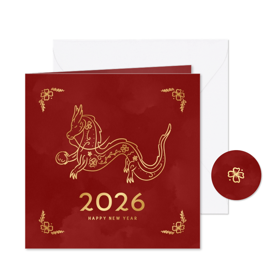 Neujahrskarte Jahr des Drachen Golddrache - Karteneindruck
