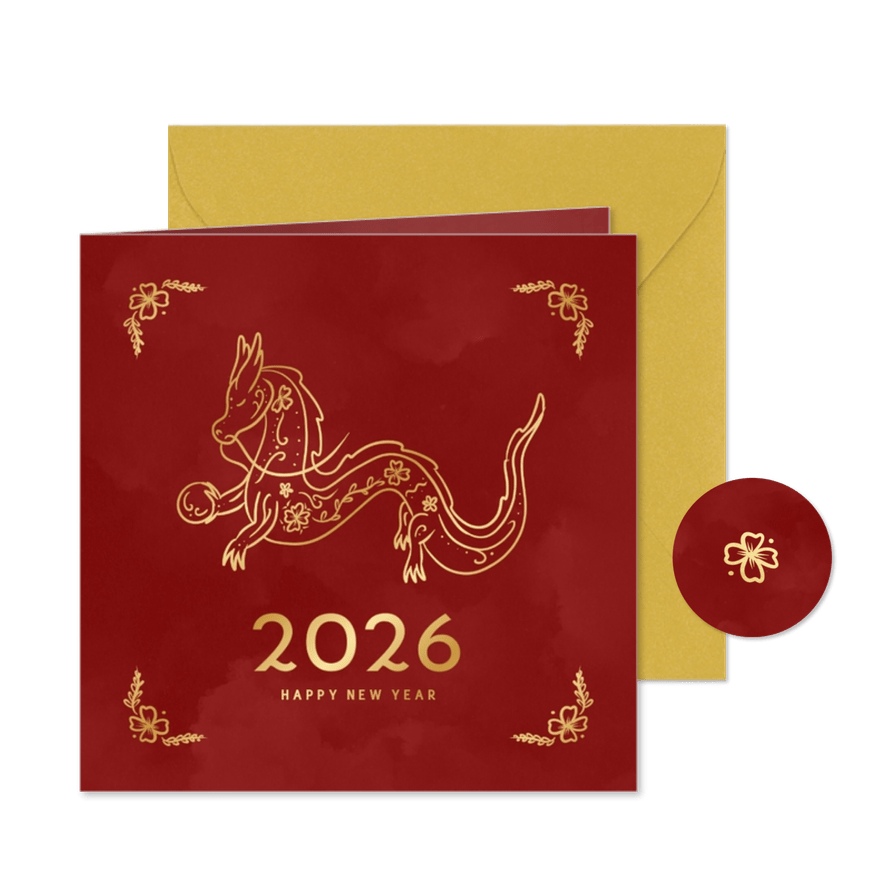 Neujahrskarte Jahr des Drachen Golddrache - Karteneindruck