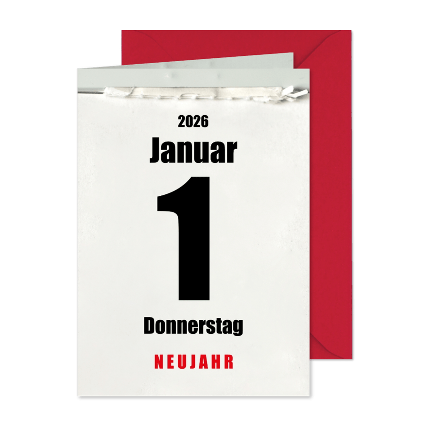 Neujahrskarte Kalenderblätter - Karteneindruck
