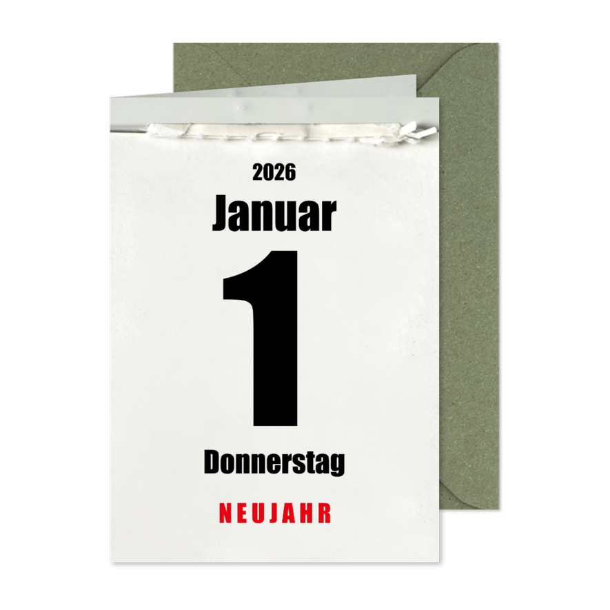 Neujahrskarte Kalenderblätter - Karteneindruck