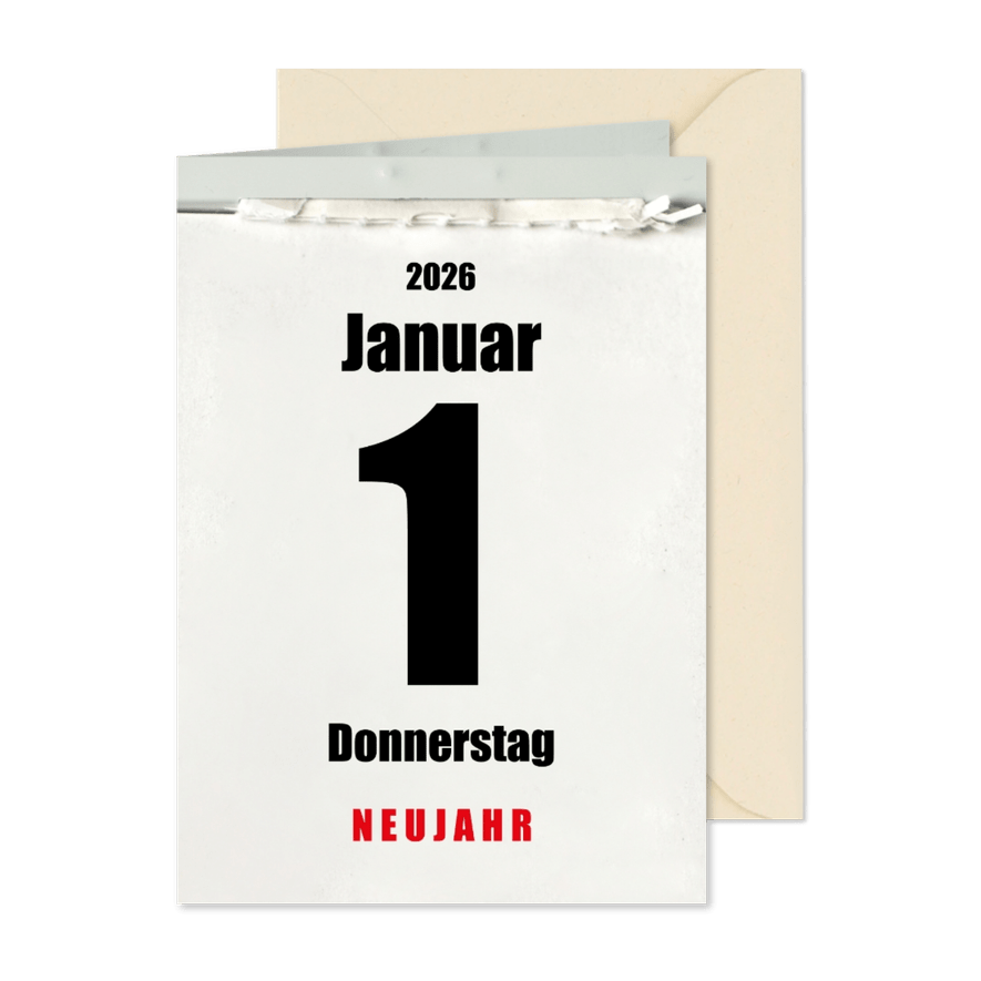 Neujahrskarte Kalenderblätter - Karteneindruck