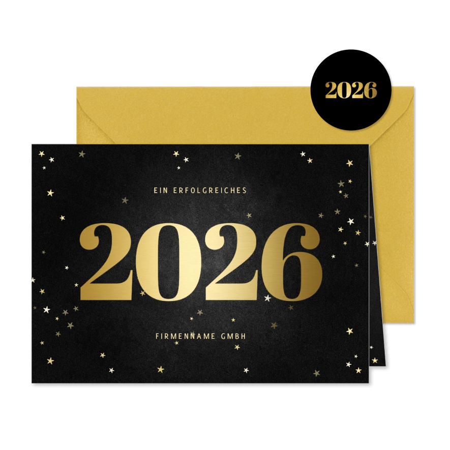 Neujahrskarte Kunden Jahreszahl gold - Karteneindruck
