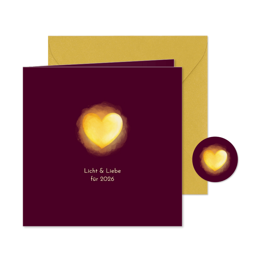 Neujahrskarte leuchtendes Herz - Karteneindruck