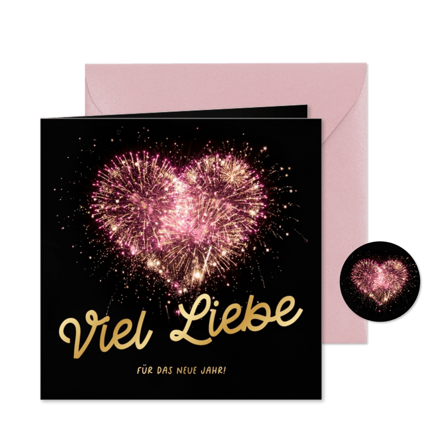 Neujahrskarte Liebe Feuerwerk Rosa Schwarz - Karteneindruck
