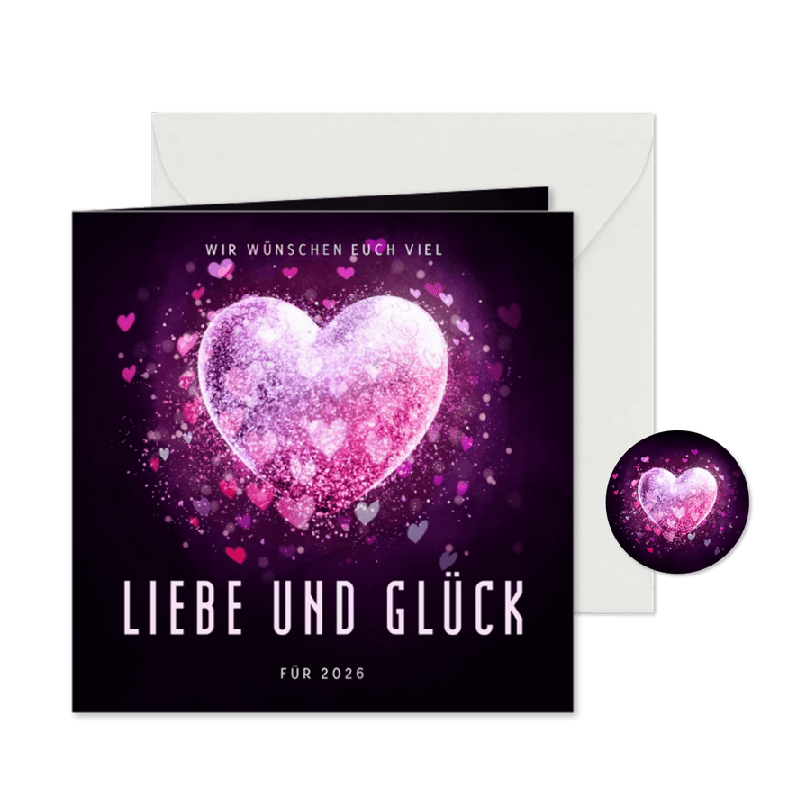 Neujahrskarte Liebe und Glück strahlendes Herz - Karteneindruck