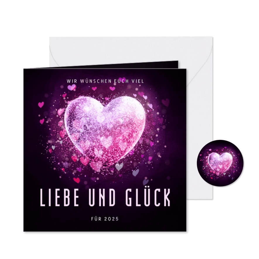 Neujahrskarte Liebe und Glück strahlendes Herz - Karteneindruck
