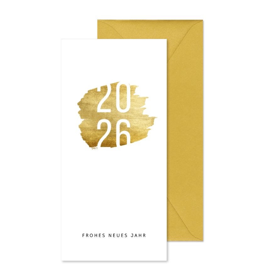 Neujahrskarte mit 2026 auf Goldfarbe - Karteneindruck