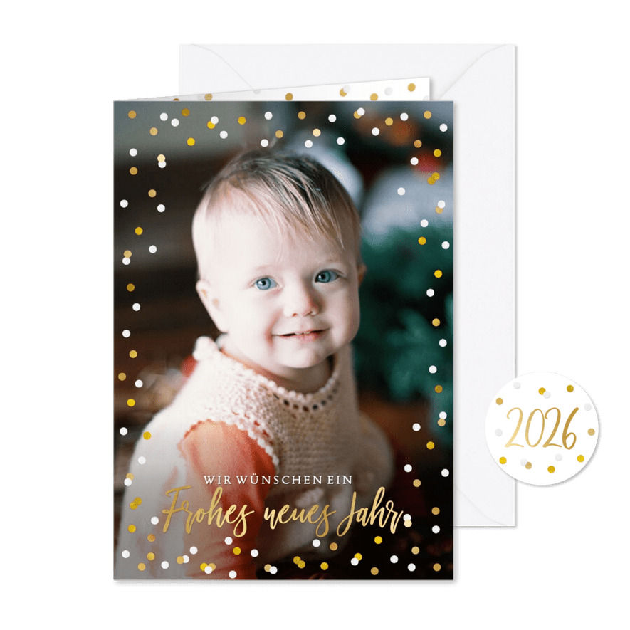 Neujahrskarte mit Fotos und Konfetti - Karteneindruck