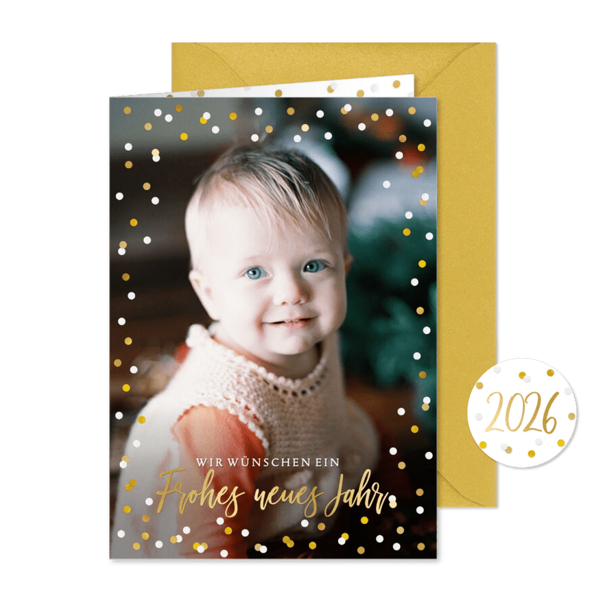 Neujahrskarte mit Fotos und Konfetti - Karteneindruck