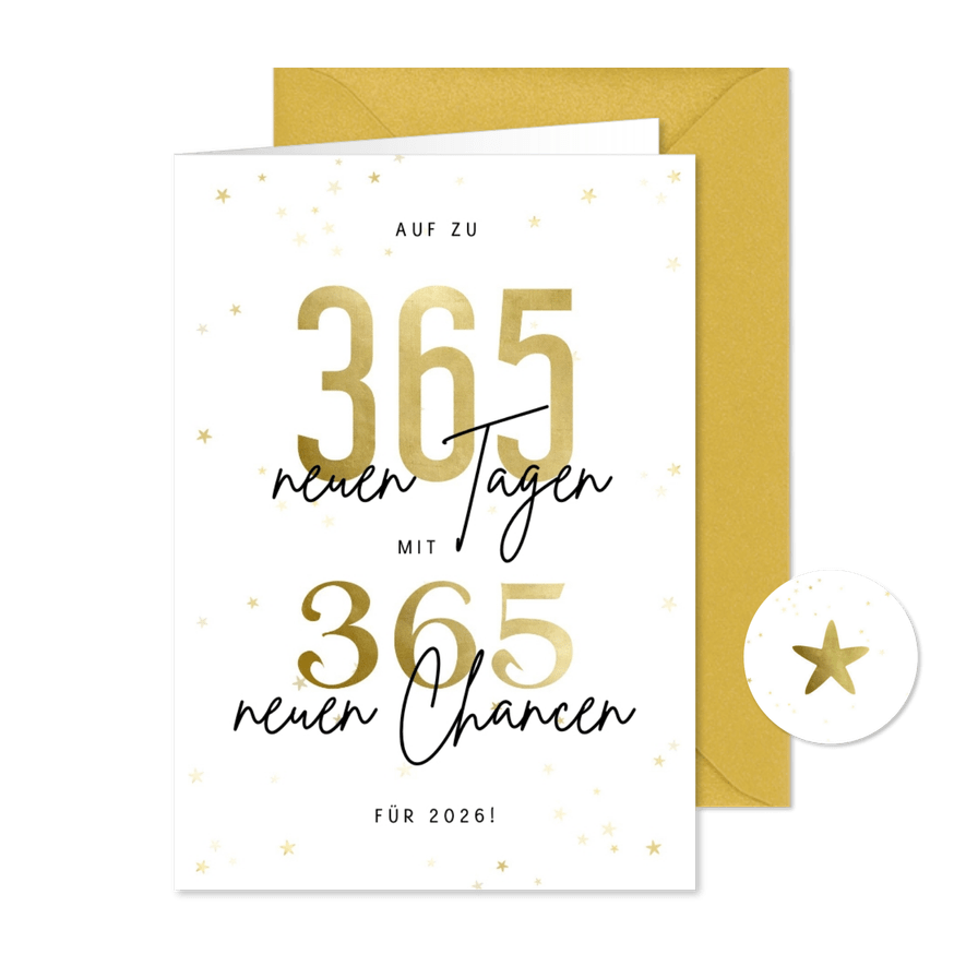Neujahrskarte mit Sternen '365 neue Chancen für 2026' - Karteneindruck