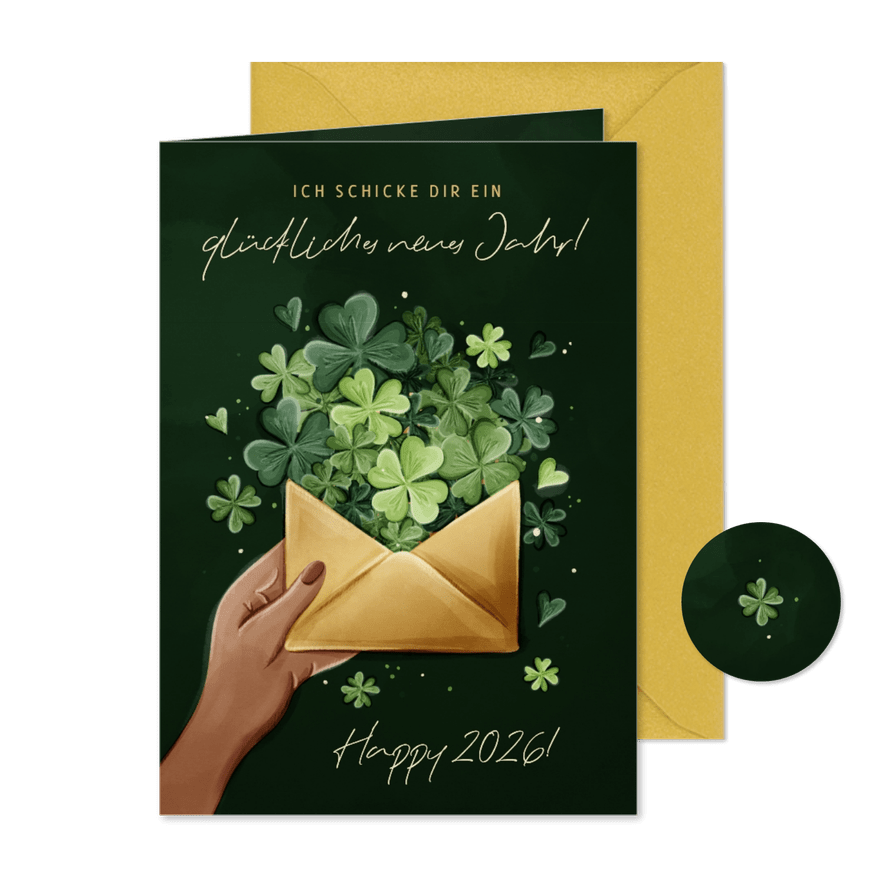 Neujahrskarte mit Umschlag voll Glück - Karteneindruck