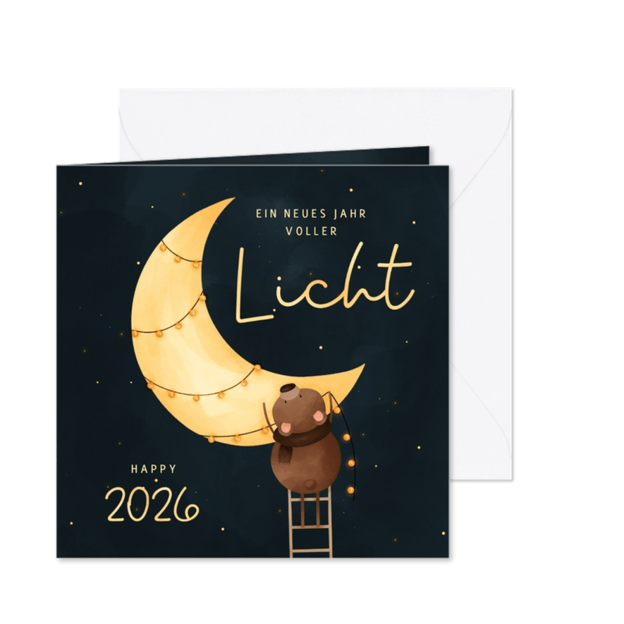 Neujahrskarte Mond mit Lichterkette - Karteneindruck