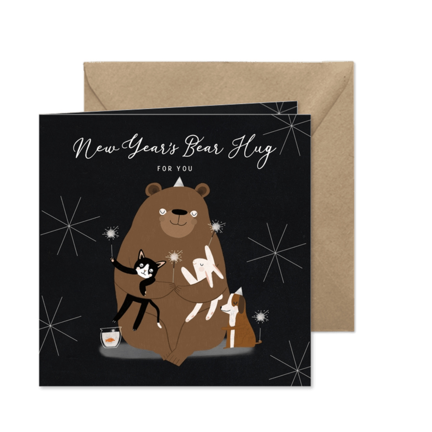 Neujahrskarte 'New Year's Bear Hug' - Karteneindruck
