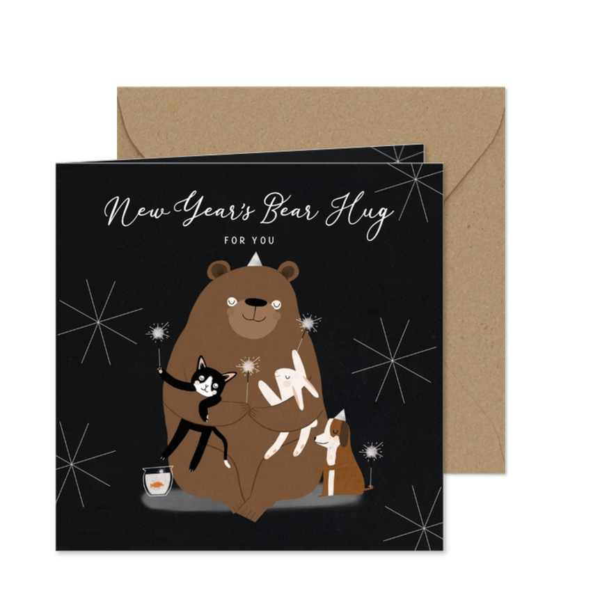 Neujahrskarte 'New Year's Bear Hug' - Karteneindruck