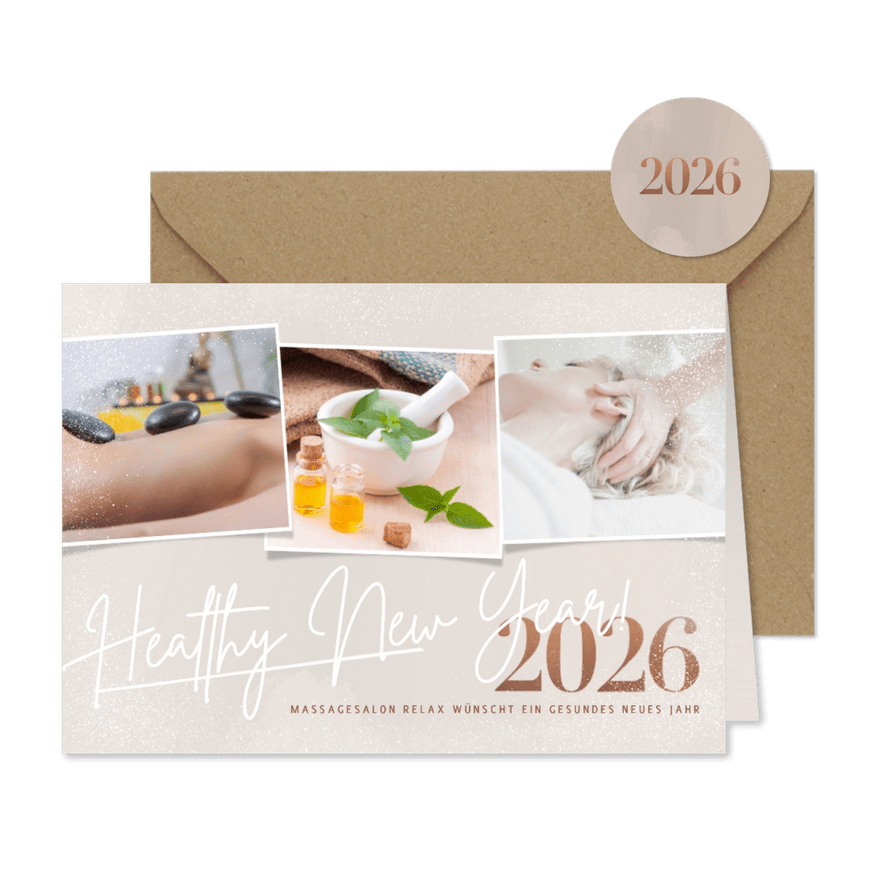 Neujahrskarte pastell Bilderreihe & Jahreszahl - Karteneindruck
