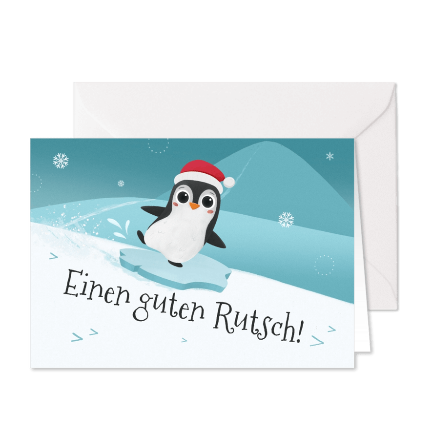 Neujahrskarte Pinguin 'Einen guten Rutsch'  - Karteneindruck
