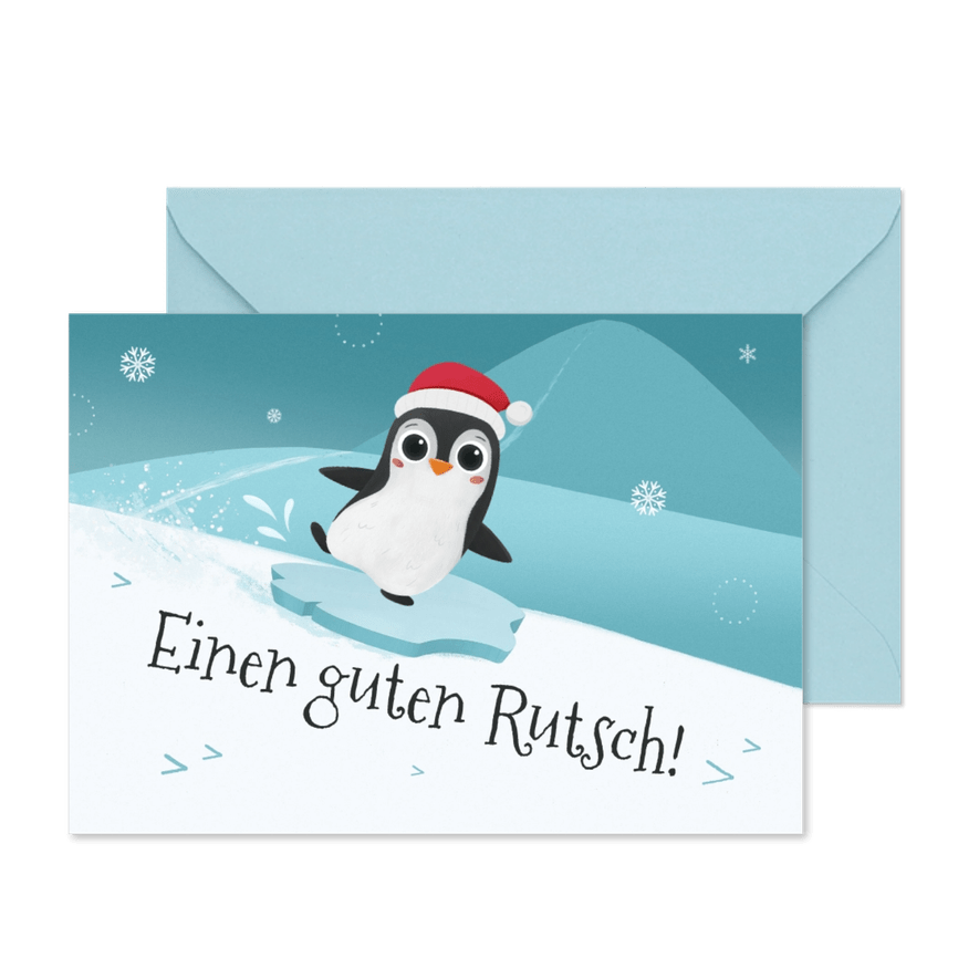 Neujahrskarte Pinguin 'Einen guten Rutsch'  - Kartenvorschau
