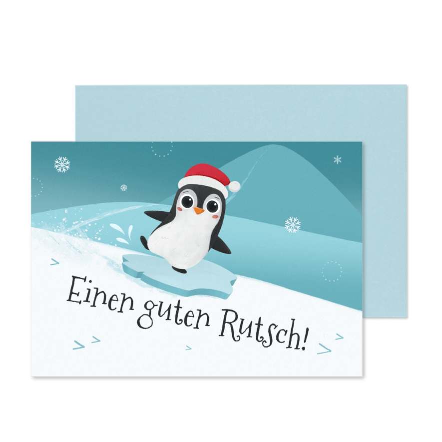 Neujahrskarte Pinguin 'Einen guten Rutsch'  - Kartenvorschau
