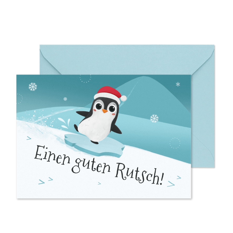 Neujahrskarte Pinguin 'Einen guten Rutsch'  - Karteneindruck
