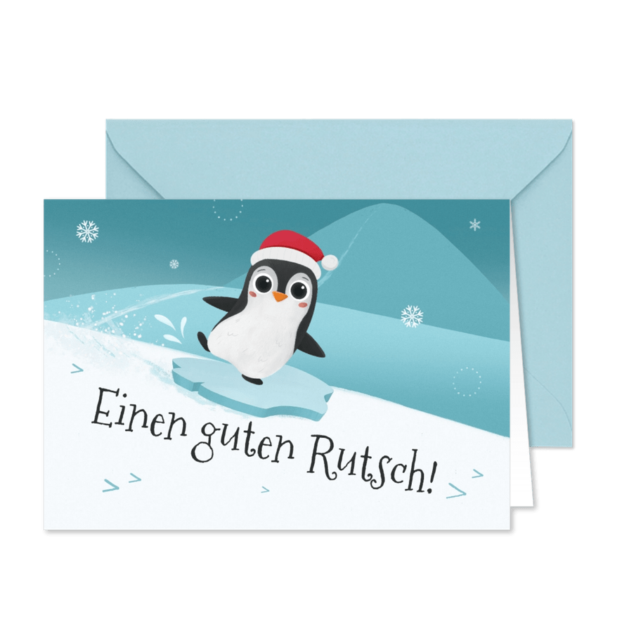 Neujahrskarte Pinguin 'Einen guten Rutsch'  - Karteneindruck
