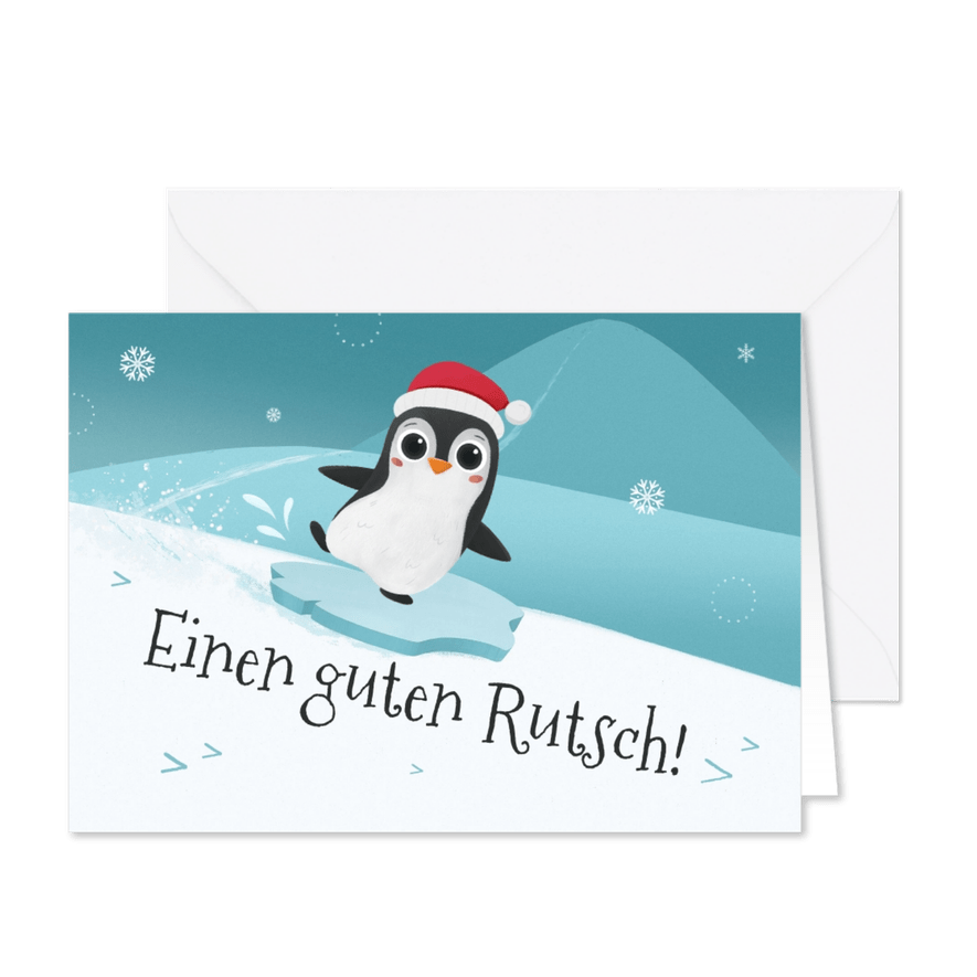 Neujahrskarte Pinguin 'Einen guten Rutsch' - Karteneindruck