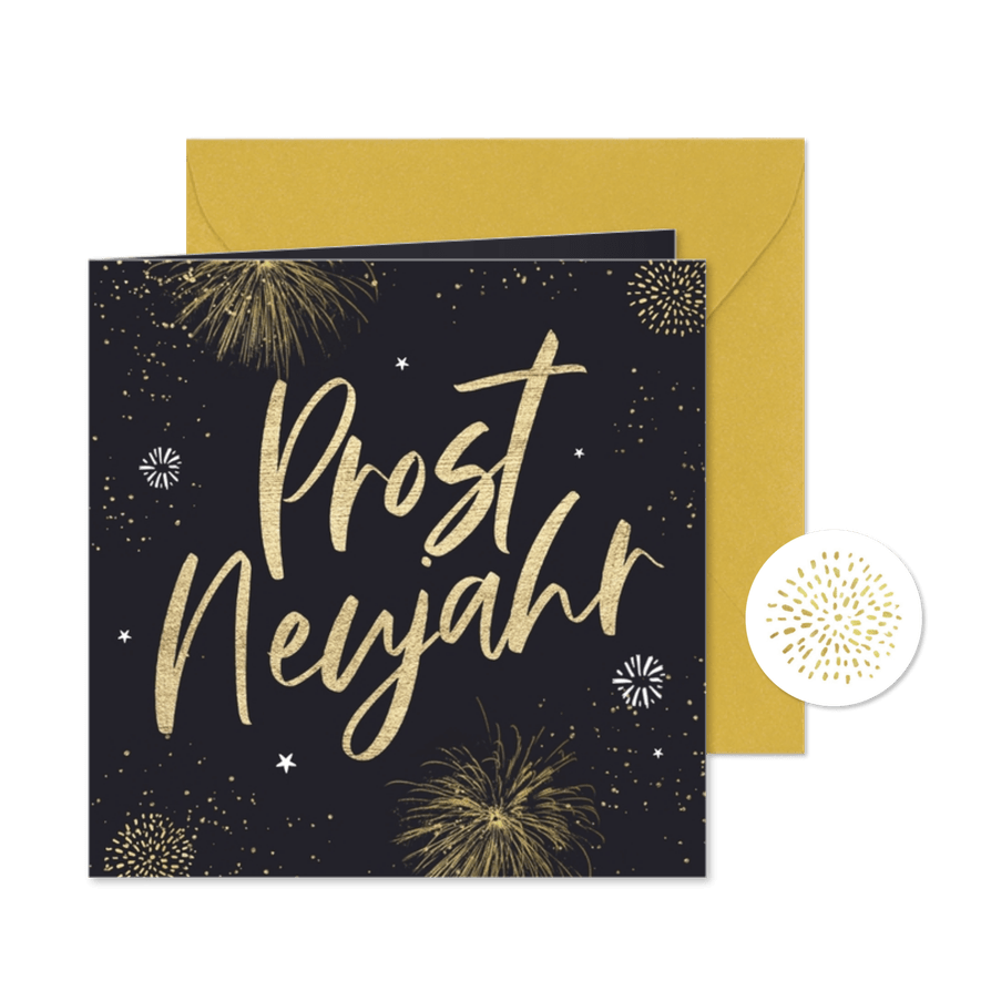 Neujahrskarte 'Prost Neujahr' Feuerwerk - Karteneindruck
