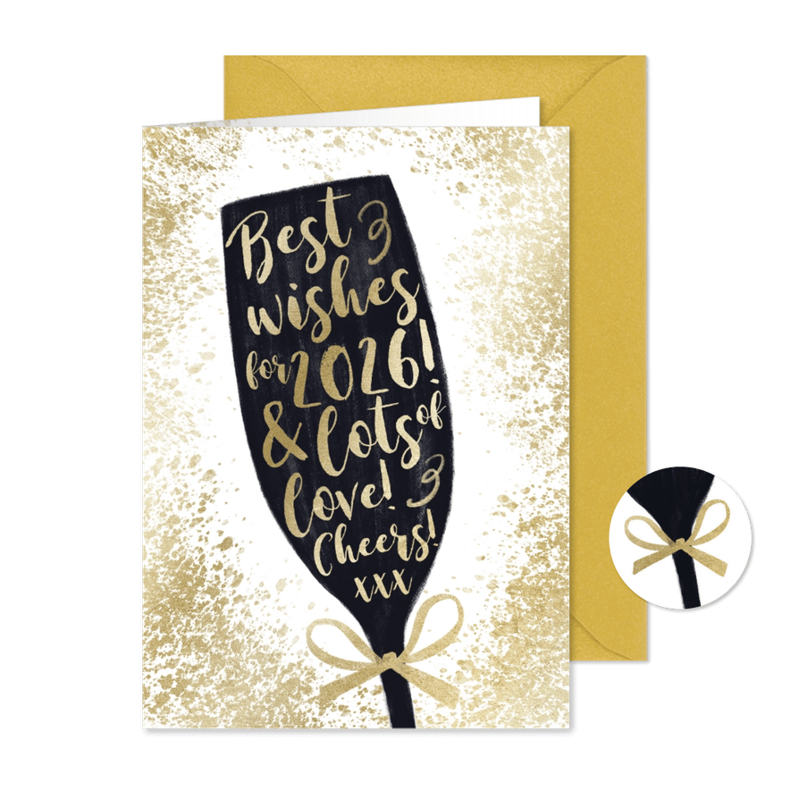 Neujahrskarte Sektglas mit Schrift - Karteneindruck
