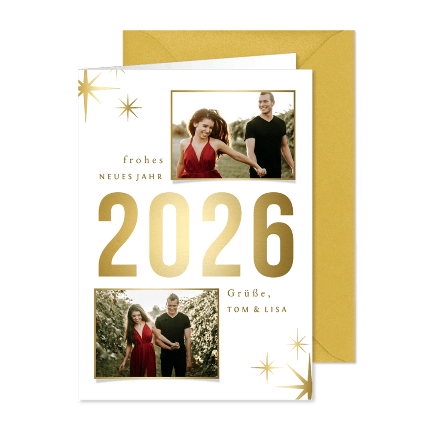 Neujahrskarte 'Sparkle 2026' mit 2 Fotos - Karteneindruck