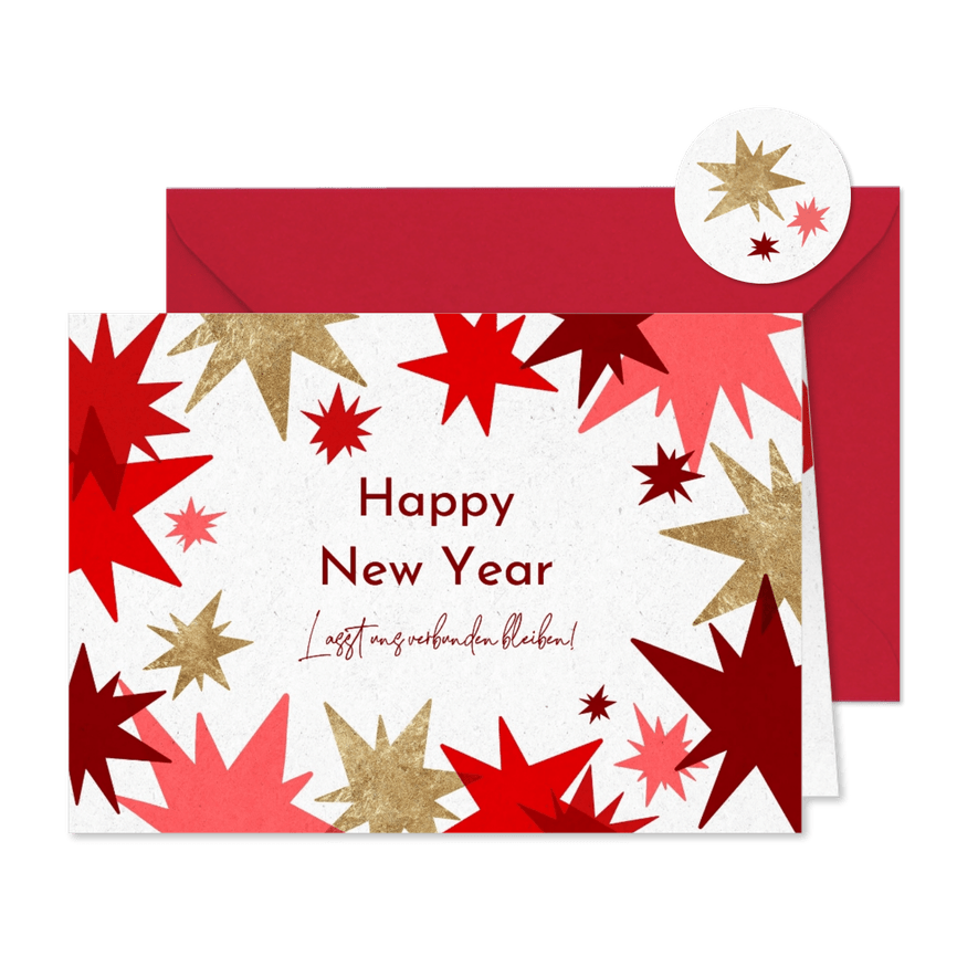 Neujahrskarte Sterne in Rot & Gold - Karteneindruck