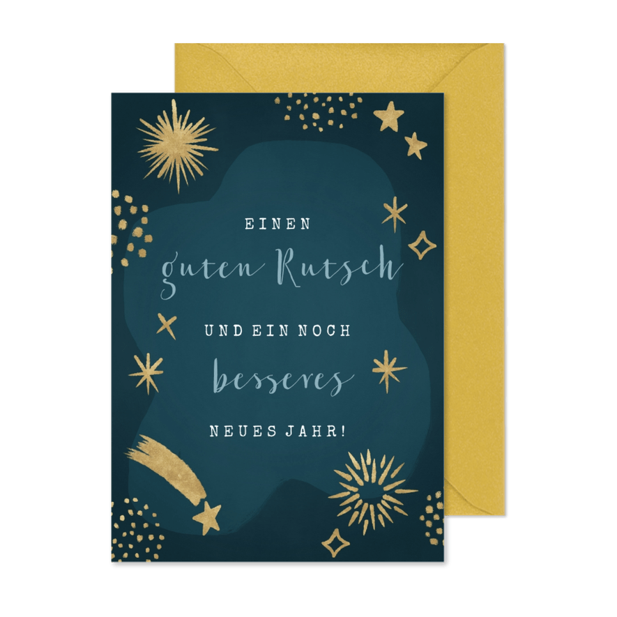 Neujahrskarte Sterne & Feuerwerk - Karteneindruck