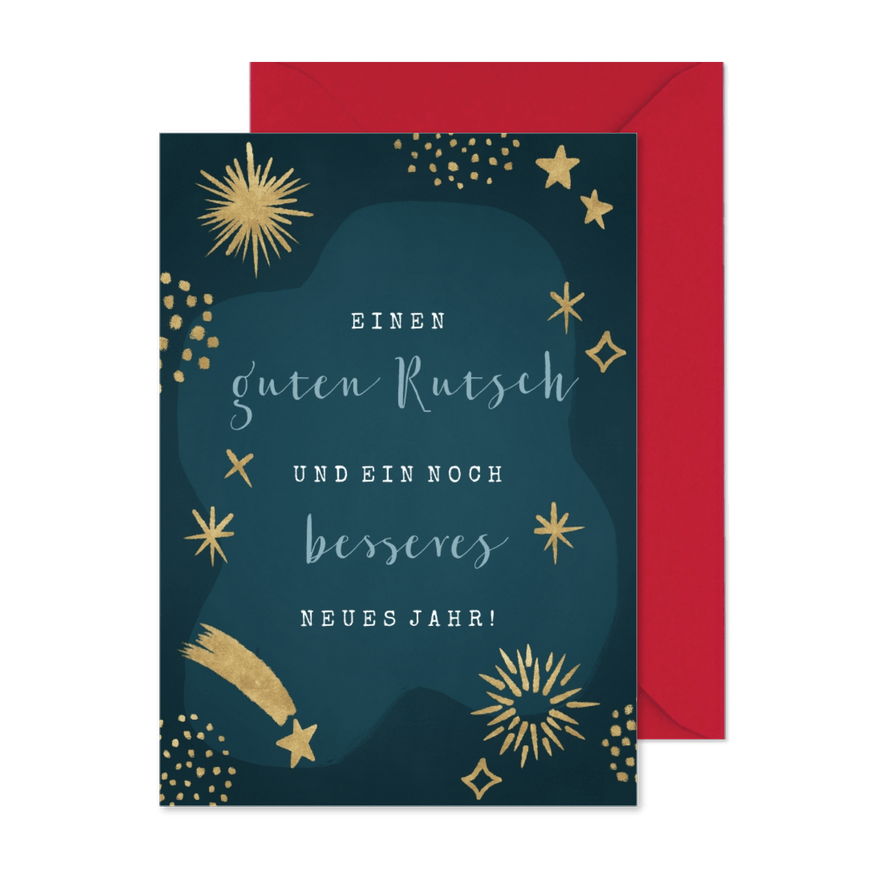 Neujahrskarte Sterne & Feuerwerk - Karteneindruck
