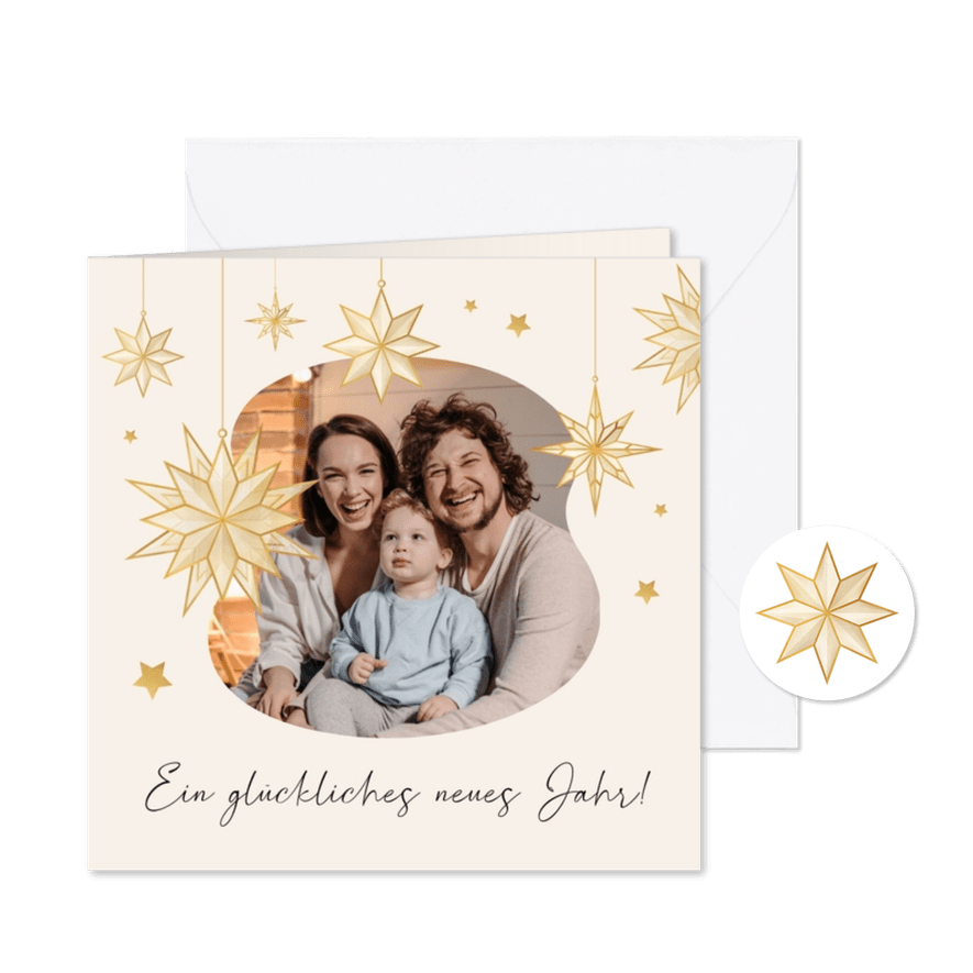 Neujahrskarte Sterne & Foto freie Form - Karteneindruck