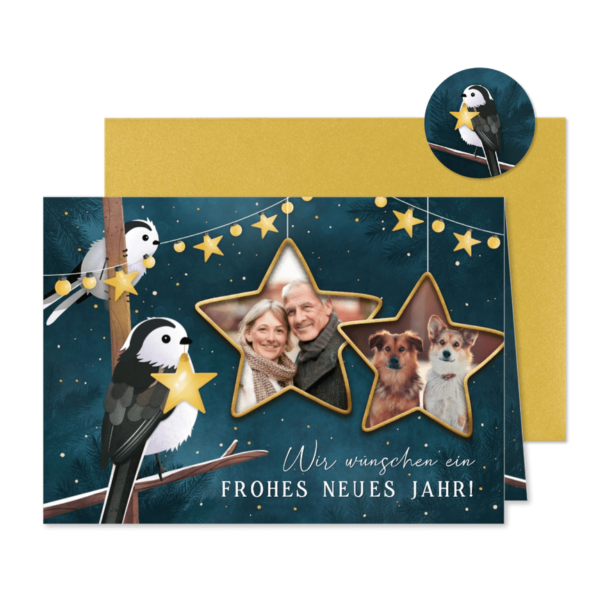 Neujahrskarte Sternefotos & Vögel - Kartenvorschau
