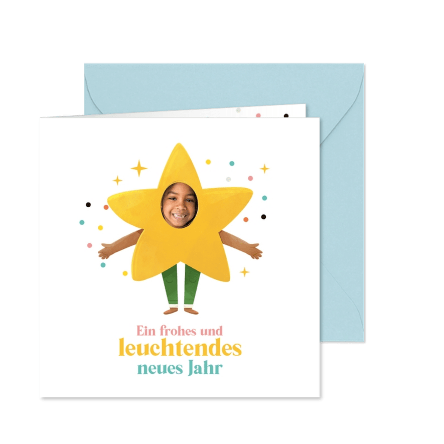 Neujahrskarte Sternfigur mit Foto - Karteneindruck

