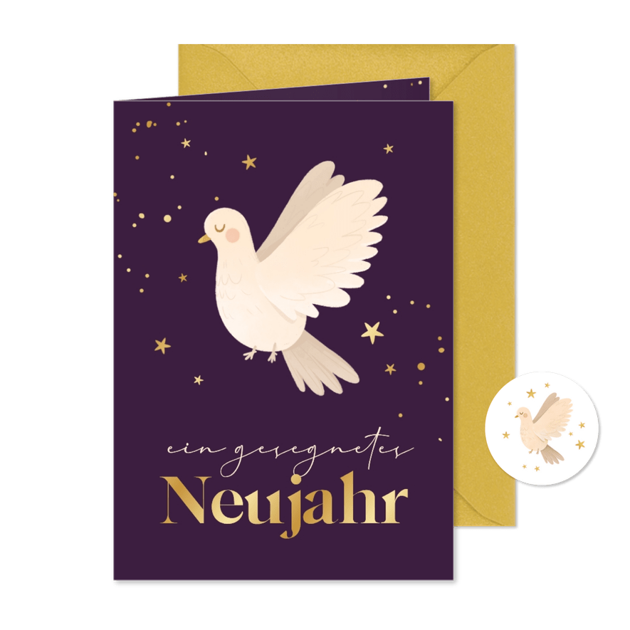 Neujahrskarte Taube 'Gesegnetes Neujahr' - Karteneindruck
