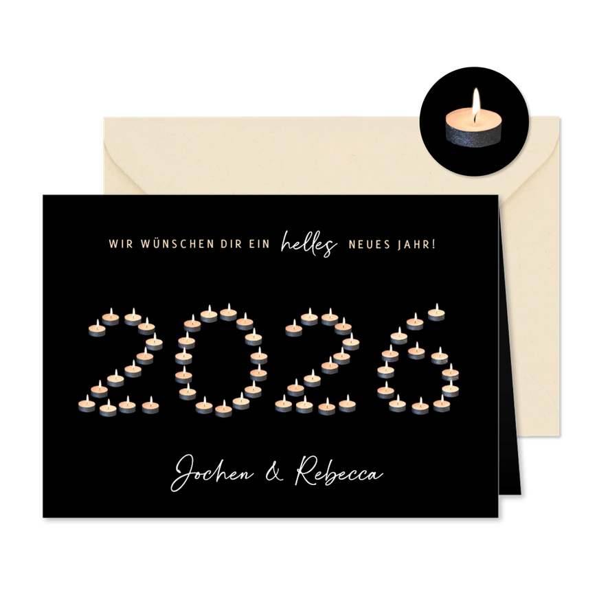 Neujahrskarte Teelichter 2026 - Karteneindruck