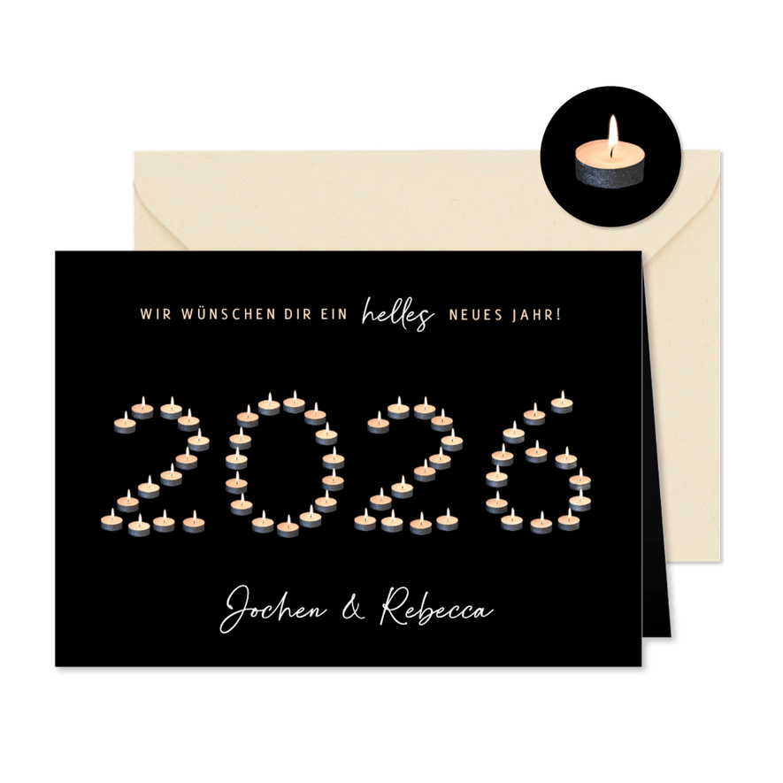 Neujahrskarte Teelichter 2026 - Karteneindruck