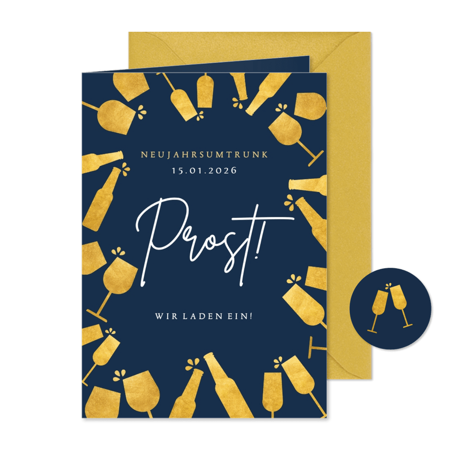 Neujahrskarte Umtrunk Prost Gläser - Karteneindruck