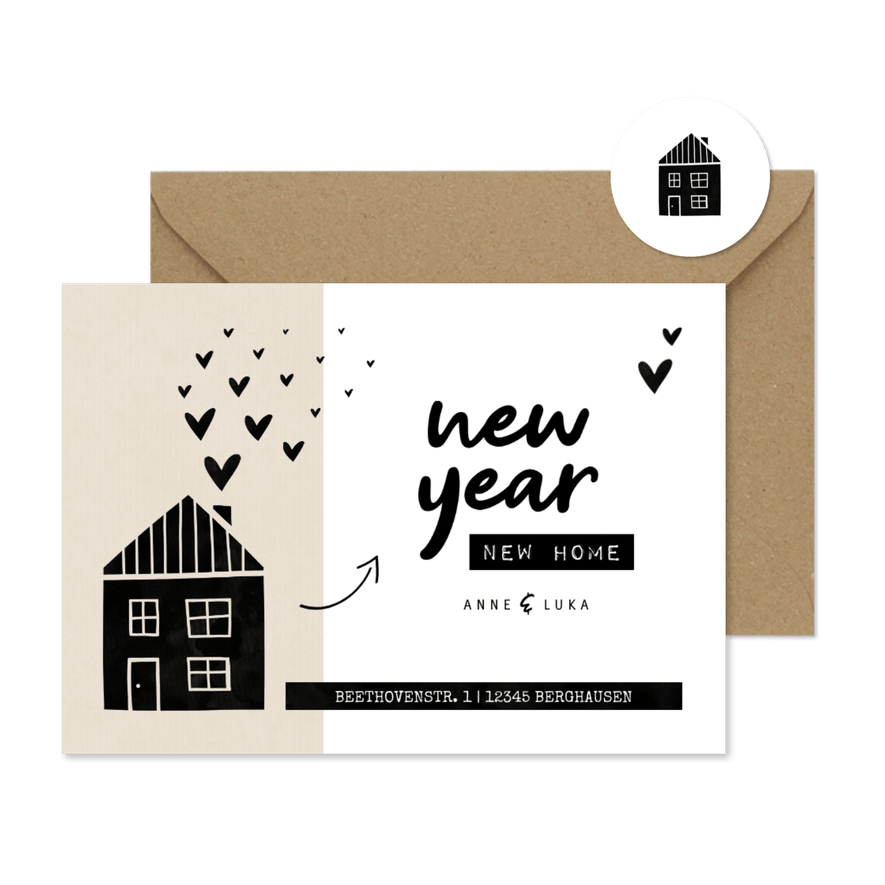 Neujahrskarte Umzug new year new home - Karteneindruck