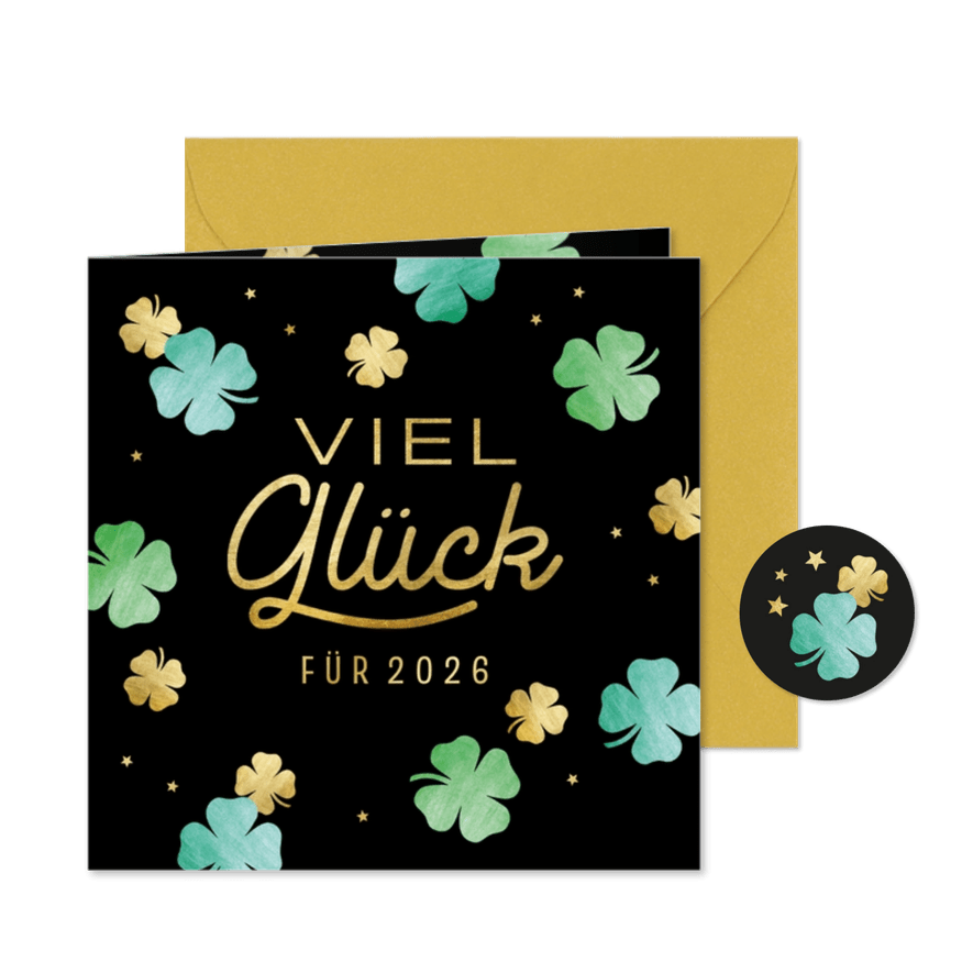 Neujahrskarte viel Glück Kleeblätter - Karteneindruck
