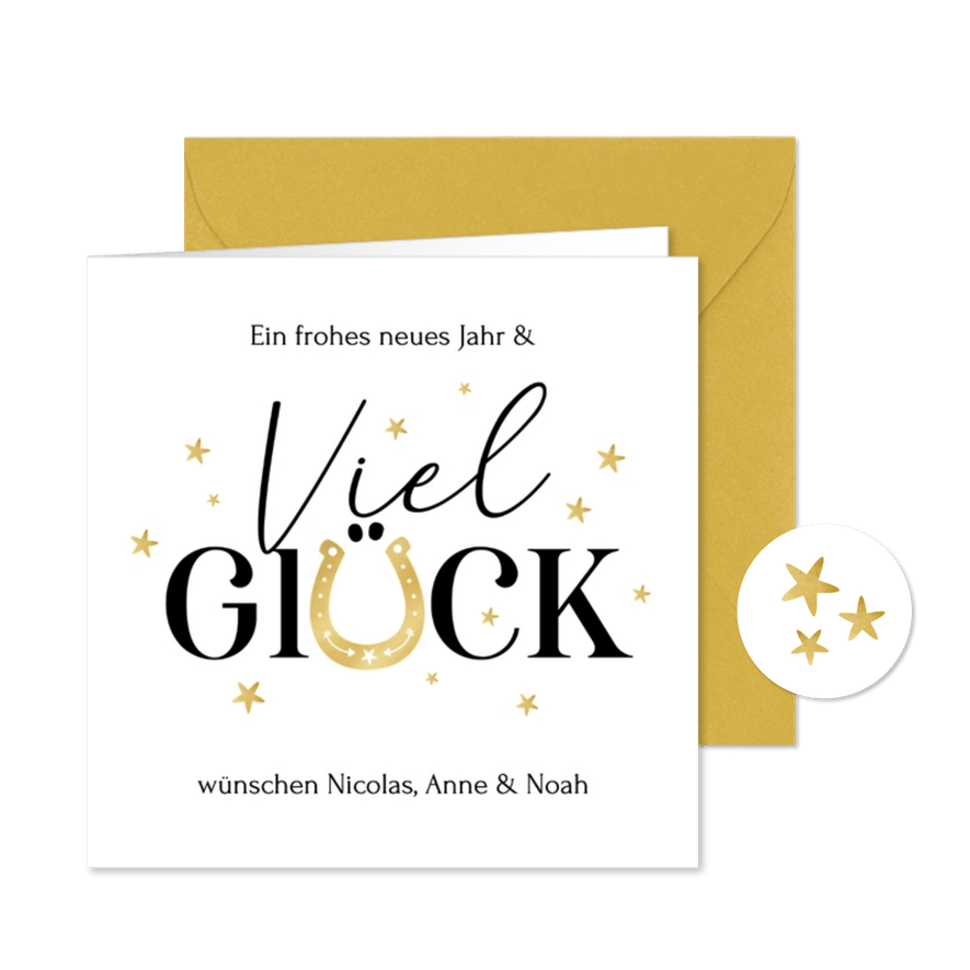 Neujahrskarte 'Viel Glück' mit Hufeisen - Karteneindruck