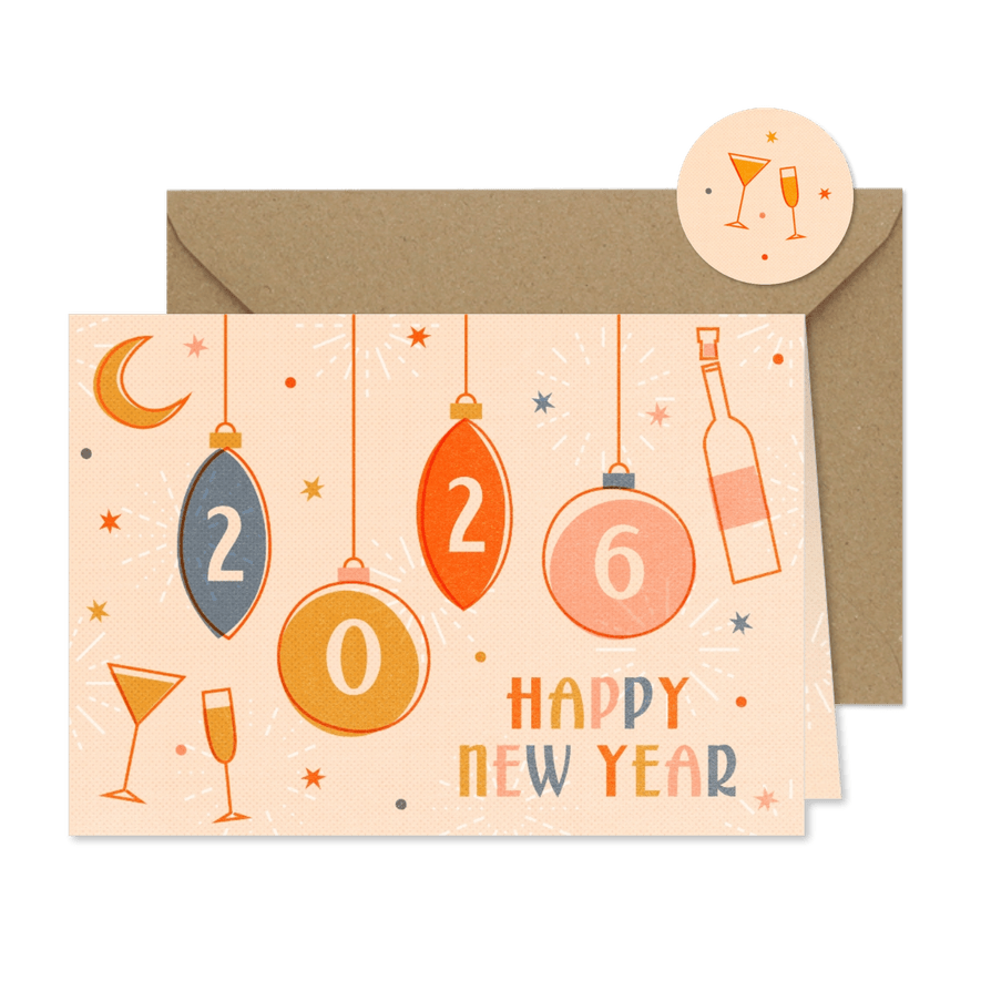 Neujahrskarte Vintagelook 2026 - Karteneindruck
