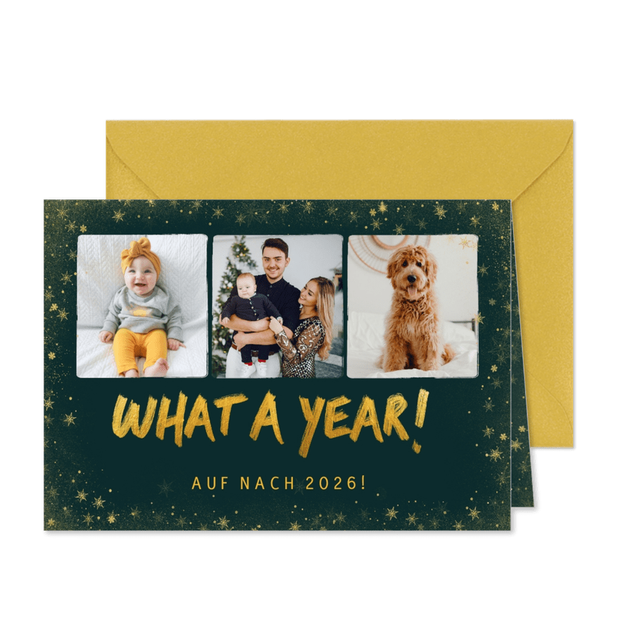 Neujahrskarte 'What a year...!' mit Fotocollage - Karteneindruck
