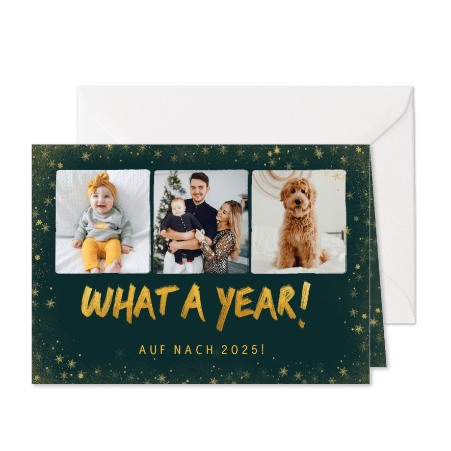 Neujahrskarte 'What a year...!' mit Fotocollage - Karteneindruck
