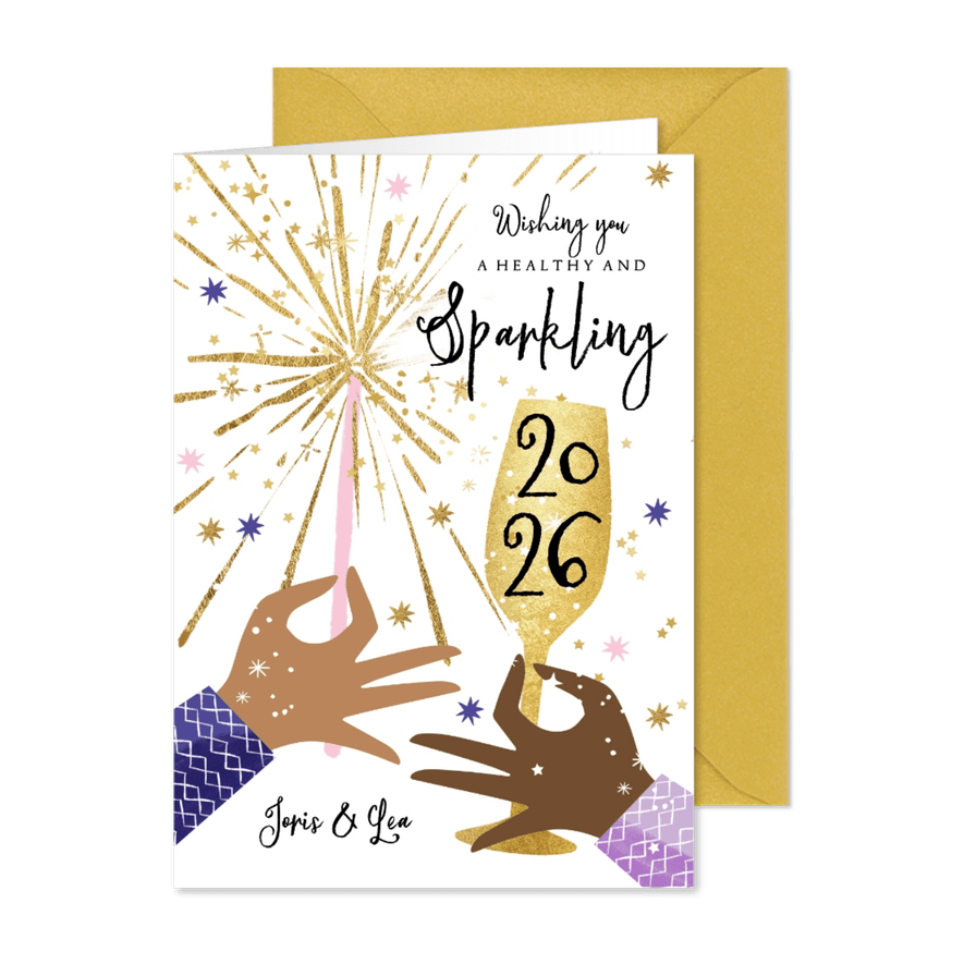 Neujahrskarte Wunderkerze und Sektglas - Karteneindruck