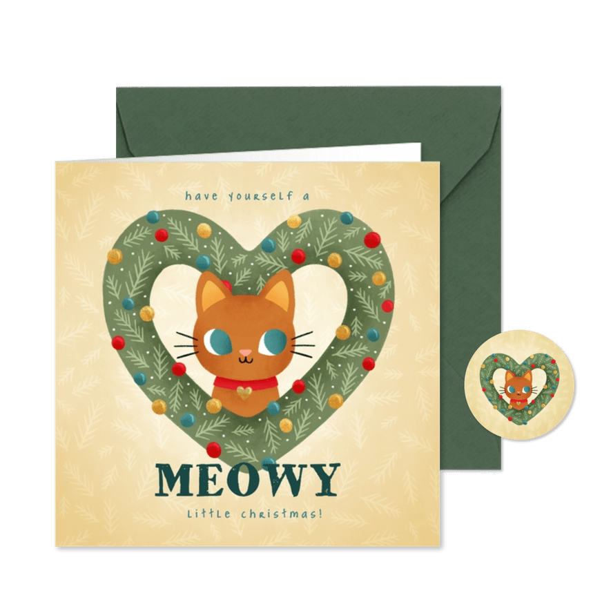 Niedliche Weihnachtskarte Katze in Herzkranz Foto innen - Karteneindruck
