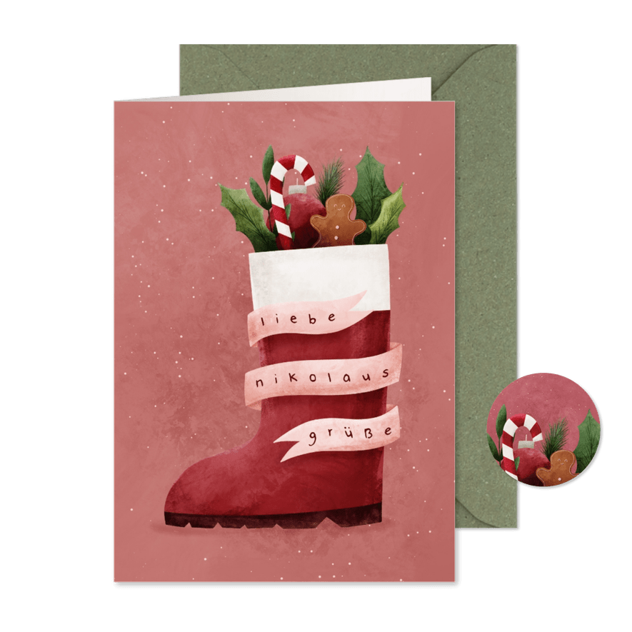 Nikolauskarte mit Nikolausstiefel - Karteneindruck