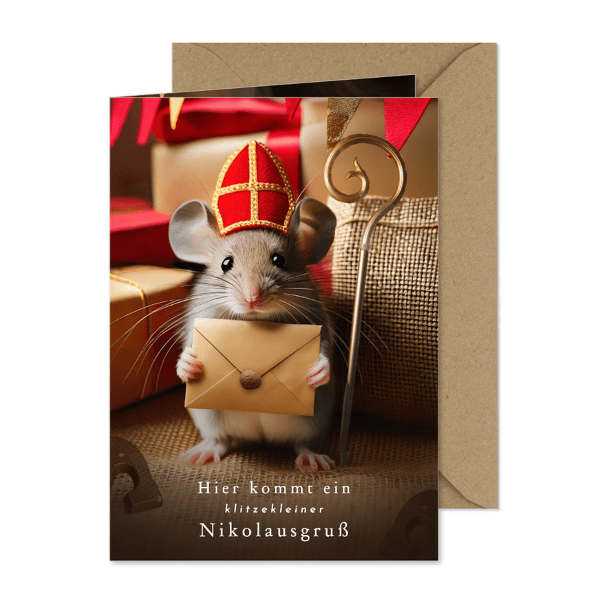 Nikolauskarte Nikolausgruß klitzekleine Maus mit Brief - Karteneindruck
