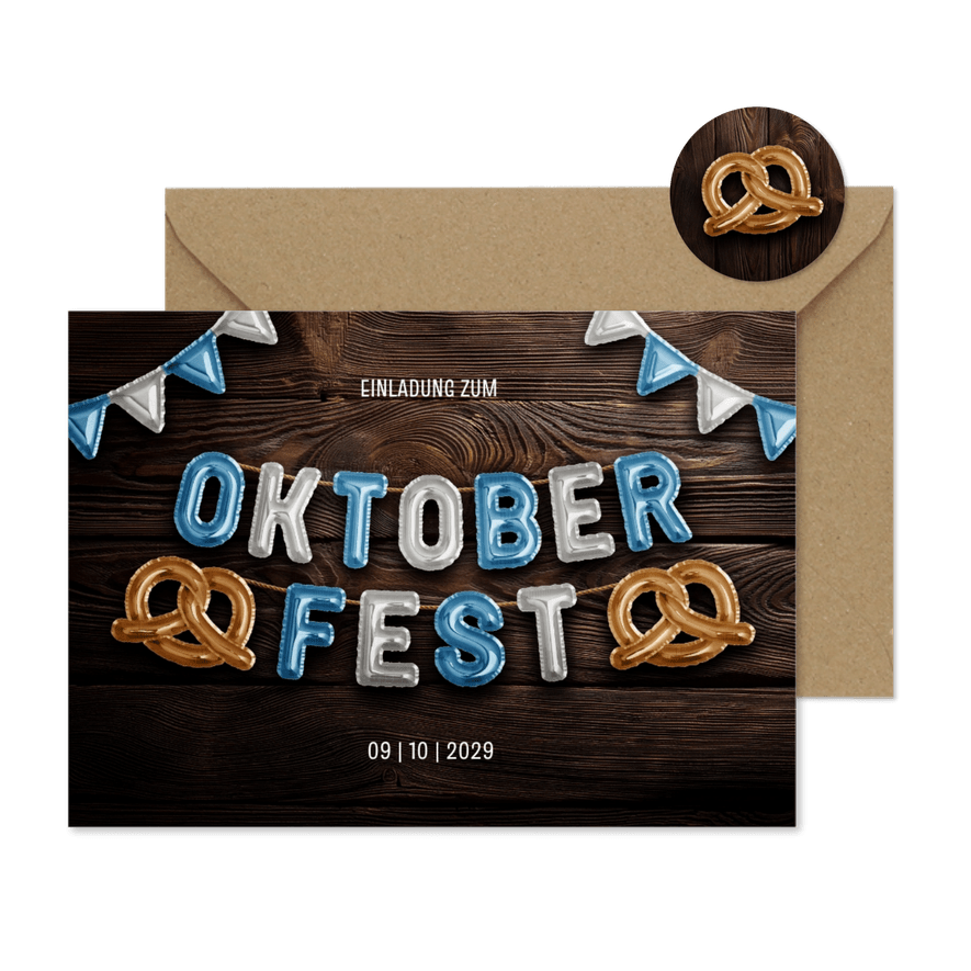 Oktoberfest-Einladung Aufblasbuchstaben - Karteneindruck
